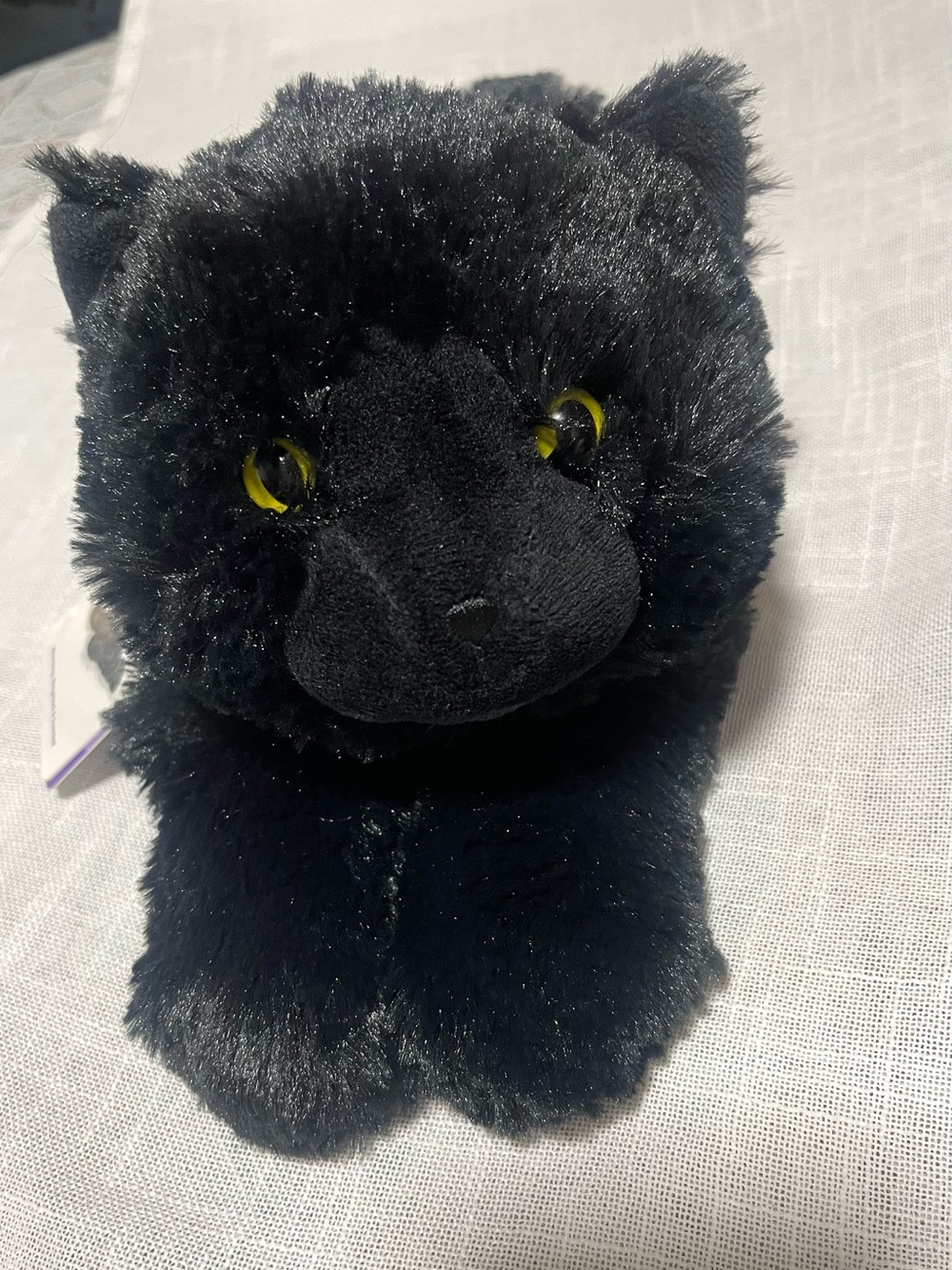 Warm Black Plush Cat Toy with Yellow Eyes